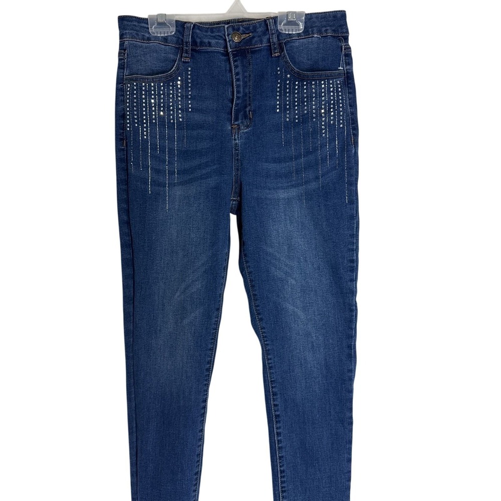 Satin Doll Women's Blue Skinny Jeans Size 8P‎ Rhinestone Stretchy Fit